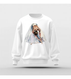 Beyaz Balerin Baskılı Basic Sweatshirt