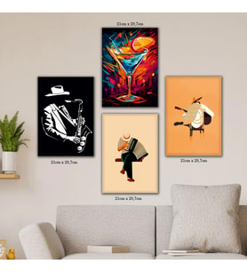 jazz muzik kadeh resimli 4lü hd baskılı kanvas tablo resim