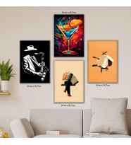 jazz muzik kadeh resimli 4lü hd baskılı kanvas tablo resim