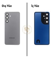 Samsung Galaxy S24 Gri Renk Lensli Arka Kapak Arka Cam Batarya Kapağı Pil Kapağı Lazer Kesim Back Cover Galaxy S24 Uyumlu