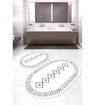 Dijital Baskılı Kaymaz Taban Yıkanabilir Oval 2'li Klozet Takımı Banyo Paspası NOKZ-HT-571 (Beyaz)