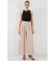 Geniş Paça Pileli Pantolon 6718 - Krem