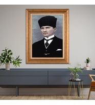 Altın Varaklı Çerçeveli Paspartulu Atatürk Tablo z4548 (Gold)