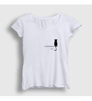 Presmono Kadın Beyaz Cat On The Wall Kedi T-Shirt 287941tt (Beyaz)