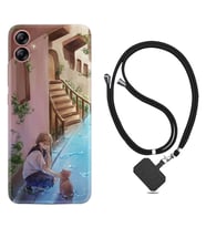 Samsung Galaxy A04E Kılıf Resimli Boyun Askılı İpli Desenli Silikon Series Cat And Girl 1808