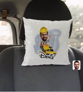 BK Gift Kişiye Özel İsimli Erkek Yol Mühendisi Karikatürlü Kare Araç Koltuk Yastığı-1