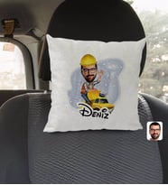 BK Gift Kişiye Özel İsimli Erkek Yol Mühendisi Karikatürlü Kare Araç Koltuk Yastığı-1