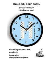 İsme Özel H Harfi Çocuk Odası Duvar Saati Orta Boy 30 cm Siyah Camlı Sessiz