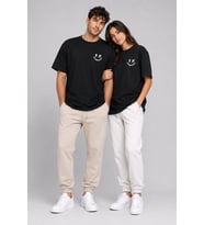 Sevgili Kombini Smiley Baskılı Çift Tişört Oversize Unisex %100 Pamuk 2'li Set