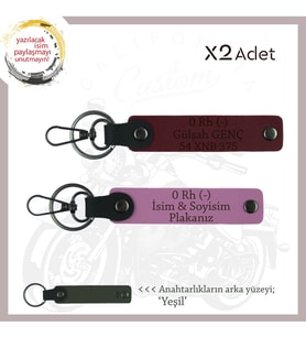 Sevdiğine İsim Plaka ve 0 Rh (-) Kan Grubu Yazılı Anlamlı Hediye Deri x2 Anahtarlık, Pembe-Bordo-Ysl (Çok Renkli)