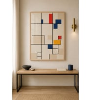 Renk Bloklar Mondrian Düzeni Ahşap Çerçeveli Duvar Tablosu