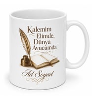 İsme Özel Kalemim Elimde Yazılı Kupa Bardak Özel Tasarım Hediye