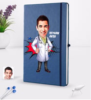 BK Gift Kişiye Özel Erkek Doktor Karikatürlü Lacivert Termo Deri Defter 16x24cm Model 2