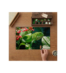 Renkli Çiçeklerin Arasında İguana Tasarımı 240 parça Ahşap Puzzle Ahşap Kutuda MP00064