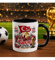 BK Gift Türkiye Taraftar Temalı Dünya Futbol Kupası Tasarımlı Siyah Kupa Bardak-8 Tek Yürek Milli Takım Ruhu