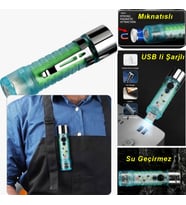Led Usb Şarjlı Ultra Güçlü El Feneri Su Geçirmez Flaşörlü Kırmızı Işıklı Mıknatı