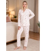 Mirano 9804 Şardonlu Soft Kışlık Düğmeli Kar Desenli Kadın Pijama Takım