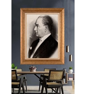 Altın Varaklı Çerçeveli Paspartulu Atatürk Tablo DC1202 (Gold)