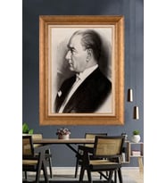 Altın Varaklı Çerçeveli Paspartulu Atatürk Tablo DC1202 (Gold)