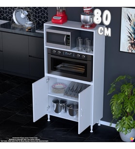 Eliusta Duru 80 cm Çift Kapaklı Mutfak Kiler Dolabı Raflı Mikrodalga Fırın Standı Banyo Dolabı 80x150x32 cm