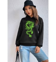 Unisex Chinese Dragon Graphic Baskılı Sweatshirt (Siyah)
