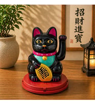 Solar Enerjili Şans Kedisi Maneki Neko Siyah Dekoratif Biblo Feng Shui