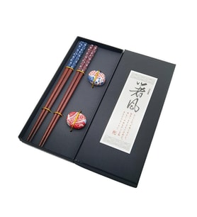 Valkyrie 2 Çift Doğal Ahşap Yemek Çubuğu Seti – Seramik Çubuk Tutacaklı Kutulu Japon Chopstick Seti
