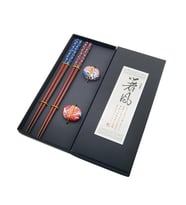 Valkyrie 2 Çift Doğal Ahşap Yemek Çubuğu Seti – Seramik Çubuk Tutacaklı Kutulu Japon Chopstick Seti