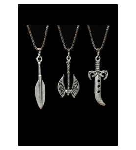 3 lü Set Antik Gümüş Kaplama Erkek Tarz Balta Hançer Mızrak Kolye