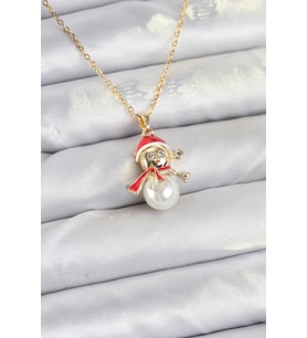 316L Çelik Zincir Gold Renk Kardan Adam Model Yılbaşı Temalı Kadın Kolye 5886 - SSSSSS9421-11