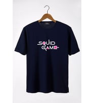 Erkek Lacivert Önü Squid Game Baskılı Bisiklet Yaka Oversize T-Shirt 22Y-3400762-59