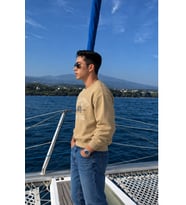 Erkek Organik Pamuklu Yumuşacık Baskı Detaylı Bisiklet Yaka İçi Polarlı Sweatshirt