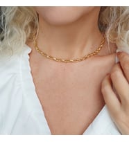 Vaoov Altın Kaplama Oval Zincir Choker Kolye