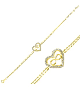 Gümüş Gold Kalp Sonsuzluk Bayan Bileklik SL4290