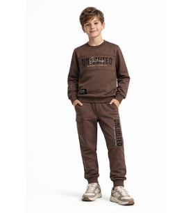 Erkek Çocuk Önü Baskılı Sweatshirt Ve Eşofman Alt Takım BGL-ST05247 (Vizon)