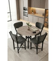 Mutfak Masası 4 Sandalyeli Set 90 Çap Yuvarlak Cafe Balkon Ofis Masa Yemek Takımı Elma 9867 Anstrast