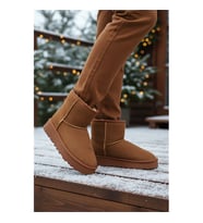 Ayakmod 696081 Z Vizon Süet Kadın Kürklü Bot (Taba Süet)