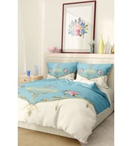 %100 Pamuk Saten Nevresim Takımı Lastikli Çarşaf Deluxe Çift Kişilik 3d Blue