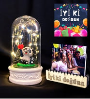 Doğum Günü Hediyesi Fotoğraflı Led Işıklı Tatlı Pandalı Fanus / İyi Ki Doğdun Temalı