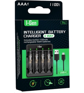 Şarj Aleti + 4 Adet AAA Pro 1100 mAh Şarjlı İnce Kalem Pilli Set