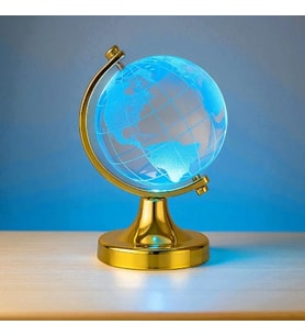 Mini Işıklı Cam Kristal Dünya 1 ADET (Premium,Hediye Kutusunda,Not Yazılabilir) (Gold)