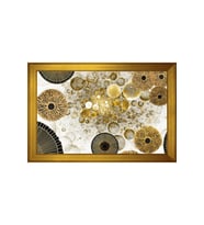 Altın Yapraklar Soyut Motifli Kanvas Tablo 80 x 110 cm Gold Çerçeve