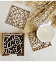 LeradLazerArt  6'lı Lazer Kesim Boyalı Ahşap Bardak Altlığı Seti. 12x12 cm. Ev ve iş yeri dekorasyonu