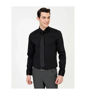 Pierre Cardin Erkek Siyah Slim Fit Uzun Kollu Basic %100 Pamuk Gömlek