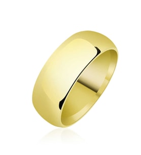 Düz Bombeli Gold Gümüş Alyans - 8 mm