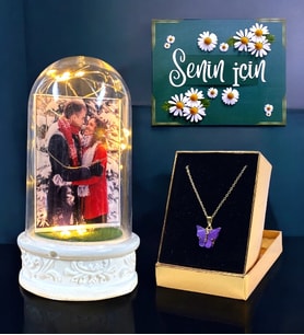 Kişiye Özel Tasarlanacak Led Işıklı ve Fotoğraflı Fanus & Kelebek Kolye