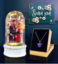 Kişiye Özel Tasarlanacak Led Işıklı ve Fotoğraflı Fanus & Kelebek Kolye