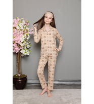 Kız Çocuk Little Bear Pijama Takımı 4-12 Yaş 13741 (Kahverengi)