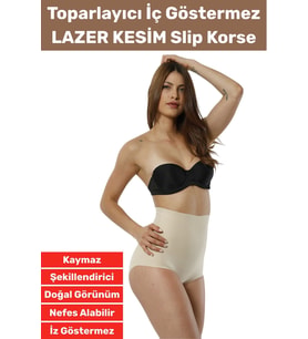 Özel Üretim İz İç Göstermez Kaymaz Sıkılaştırıcı Şekillendirici LAZER KESİM Slip Korse (Bej)