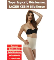 Özel Üretim İz İç Göstermez Kaymaz Sıkılaştırıcı Şekillendirici LAZER KESİM Slip Korse (Bej)